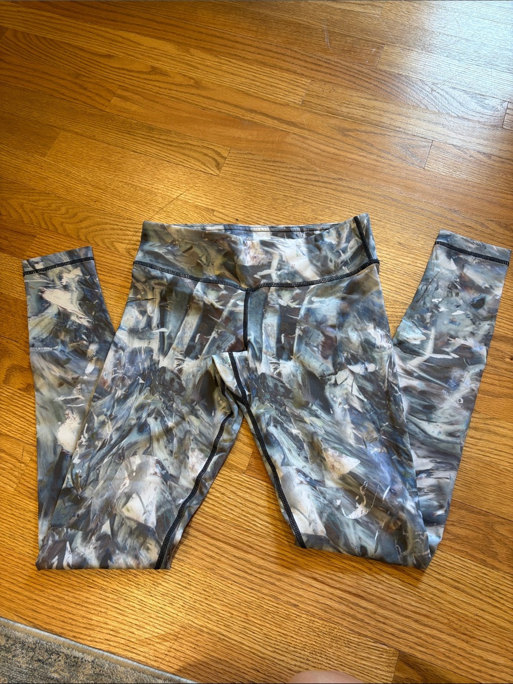 Abstract Marble Print Active Leggings - Gray Blue